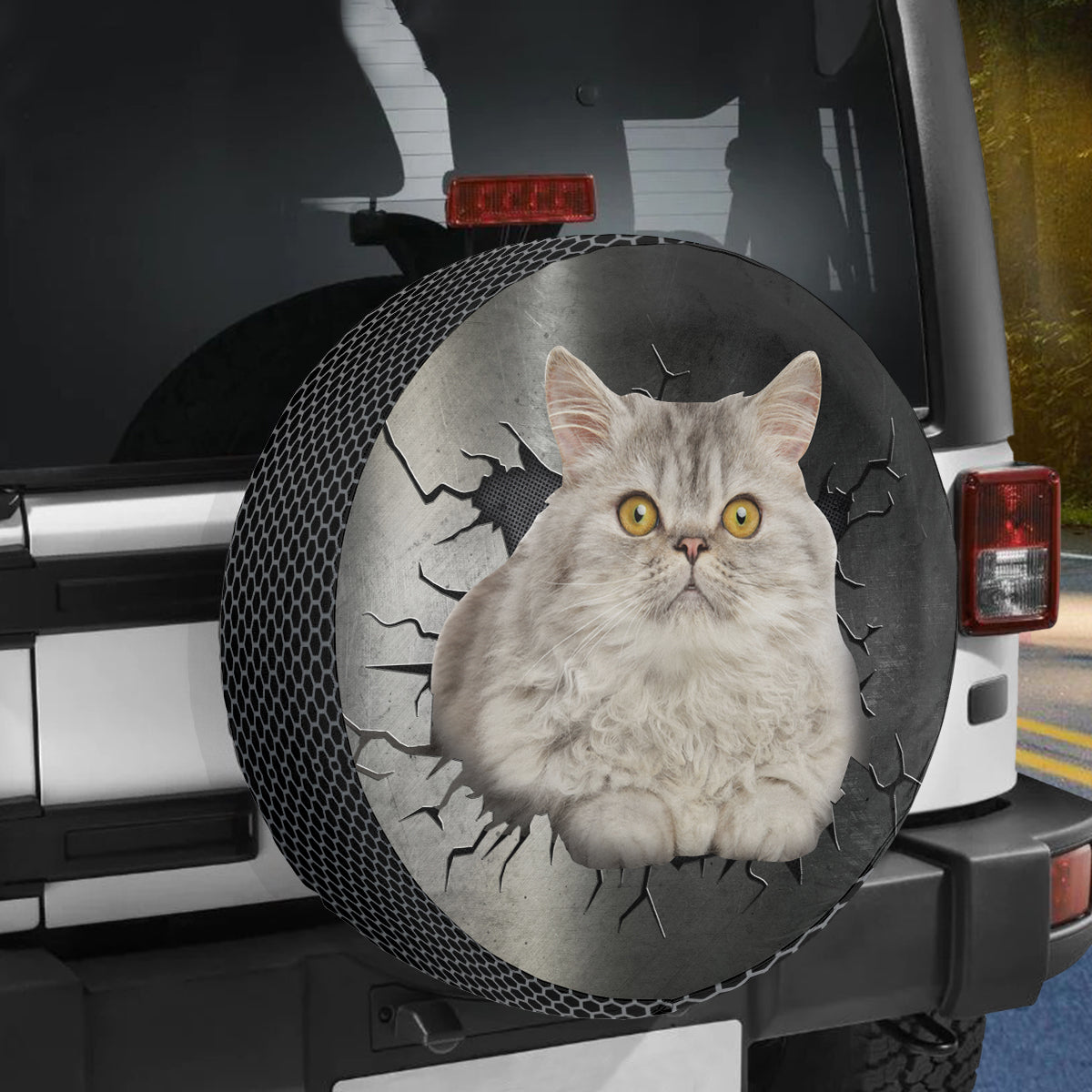 Petthouse | Persian Cat Tire Protector Metal Crack Hole Print Spare Wheel Cover Fun Car Accessory For Cat Lover