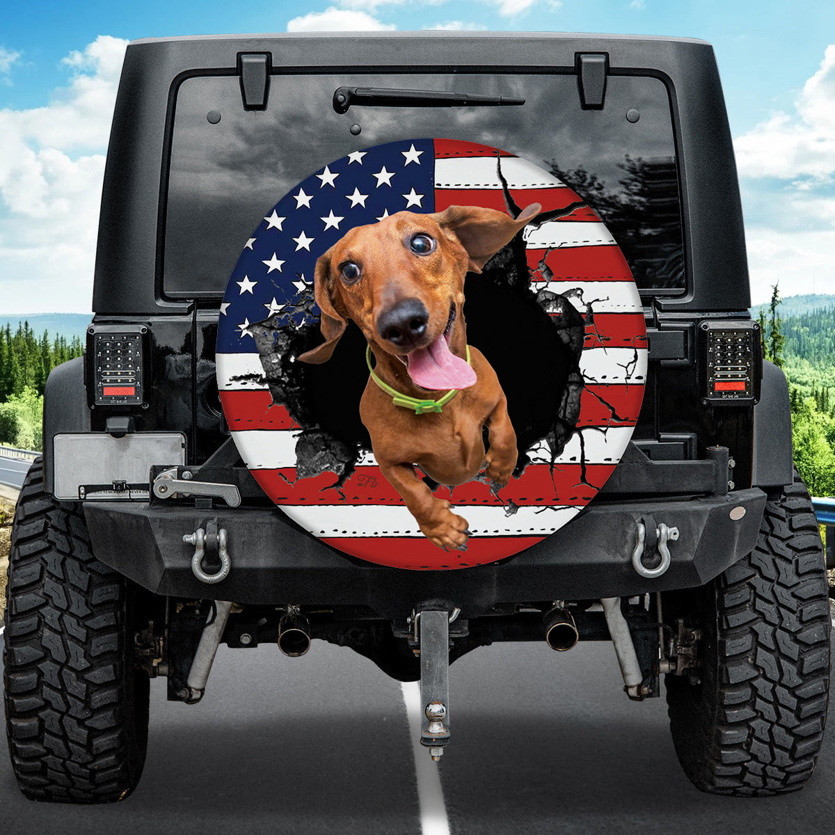 Petthouse | Dachshund Happy Moment Spare Tire Cover American Flag Tire Cover Dog Lover Tire Cover Car Decor