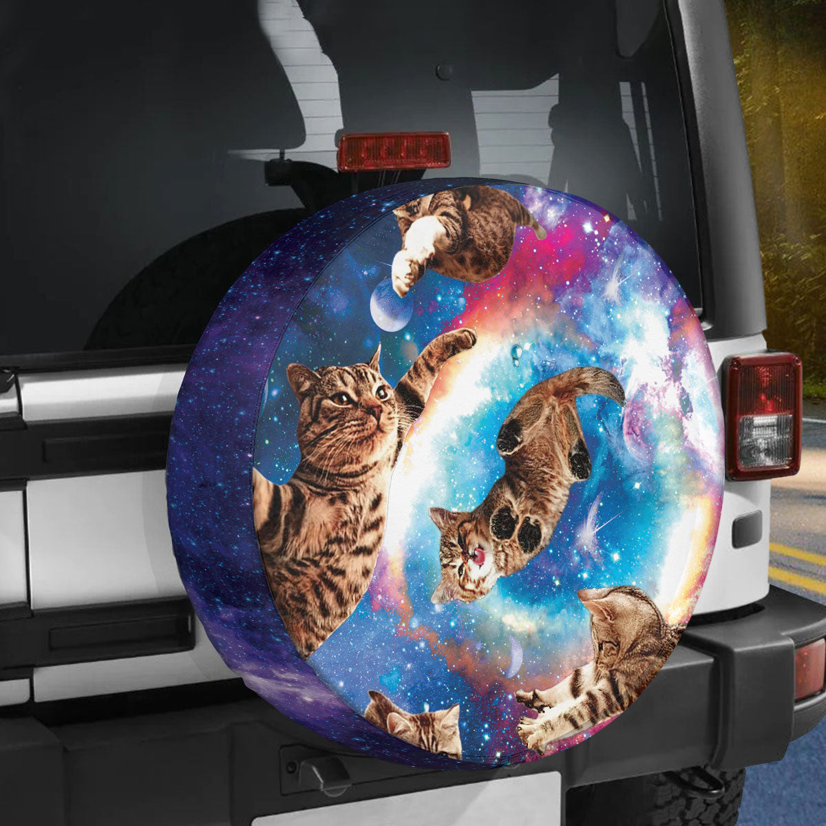 Petthouse | Funny Cat Galaxy Space Spare Tire Cover Happy International Cat Day Truck Decor Cat Fanclub Gift