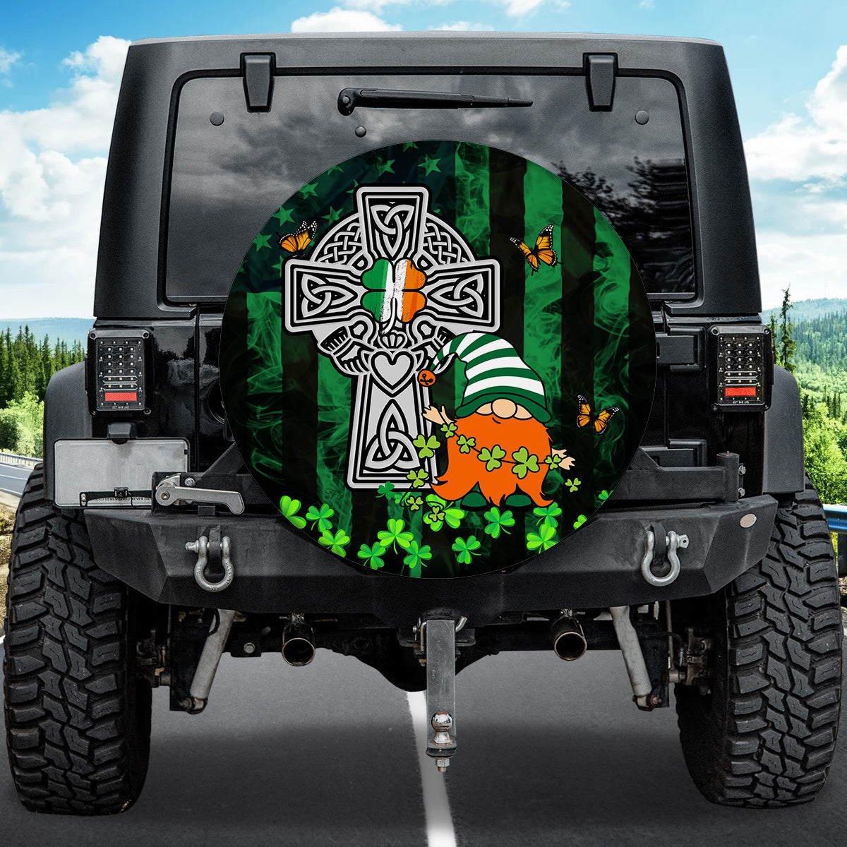 Petthouse | Irish St Patricks Day Gnome Celtic Cross Shamrock American Flag Spare Tire Cover Car Accessories