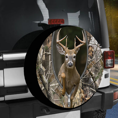 Petthouse | Hunting Spare Tire Cover, Deer Zipper Forest Printed Truck Decor Gift, Hunter Gift Idea