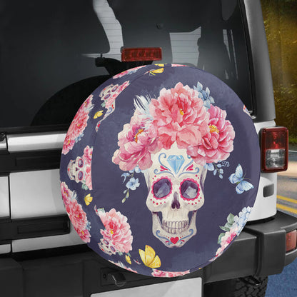 Petthouse | Sugar Skull Spare Tire Cover Flower Tire Cover Vintage Art Wheel Covers Car Accessories