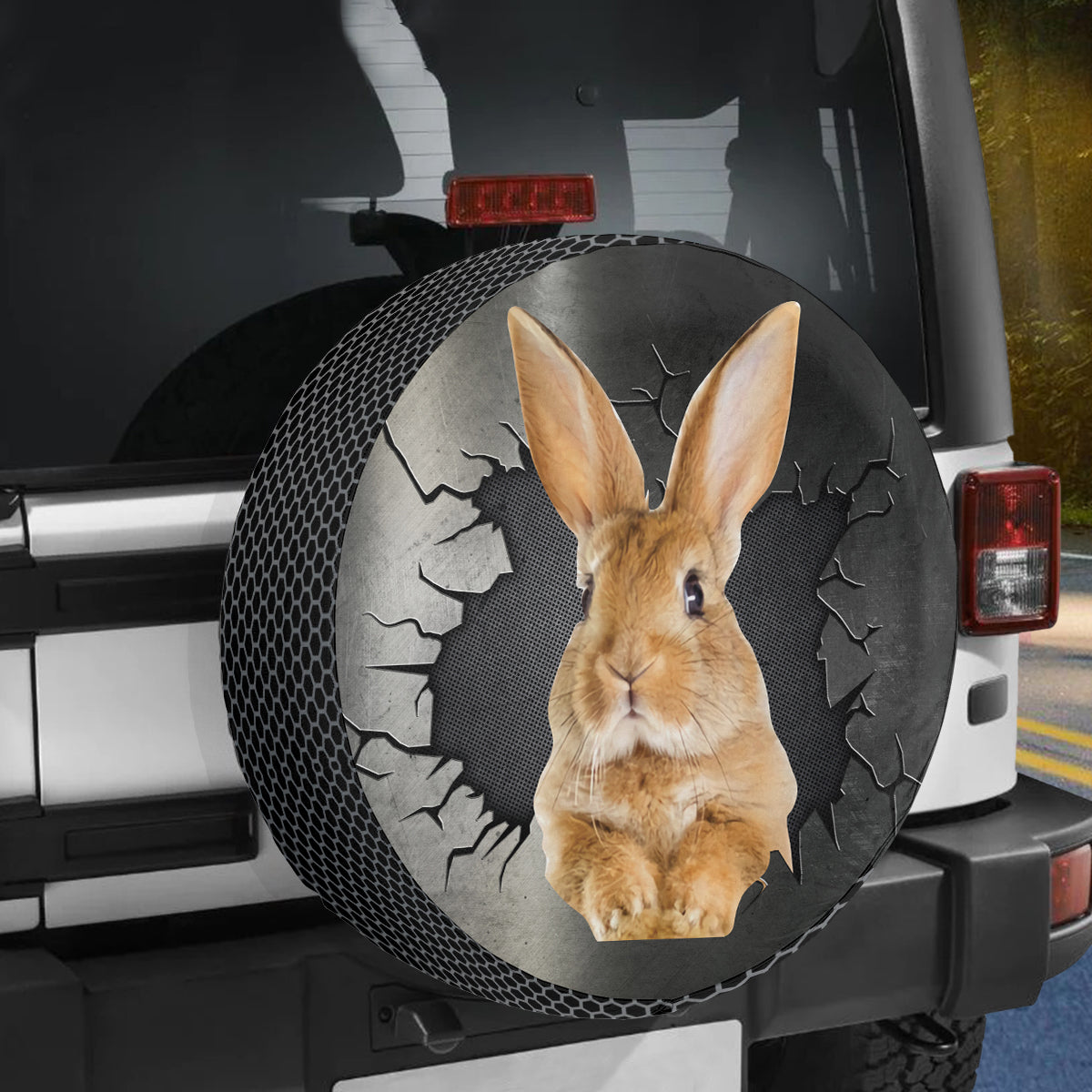 Petthouse | Rabbit Crack Hole Printed Wheel Cover Bunny Easter Day Camper Tire Cover Pet Lover Car Accessory