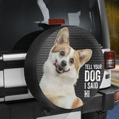 Petthouse | Corgi Dog Spare Tire Cover Cute Trailer Tire Cover Dog Say Hi Waterproof Spare Tire Cover