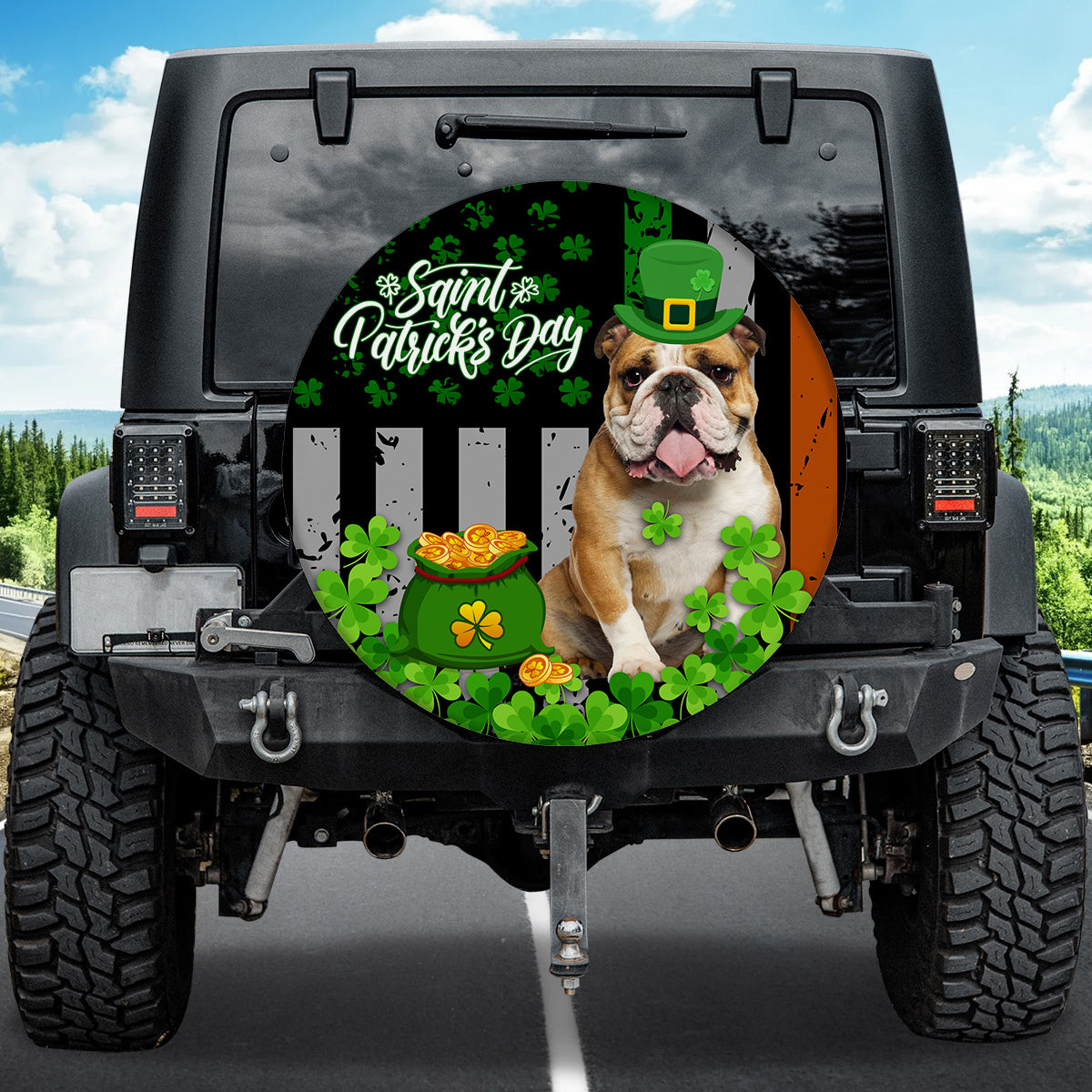 Petthouse | English Bulldog Saint Patrick's Day Spare Tire Cover Irish Shamrock Coin Lucky Gift