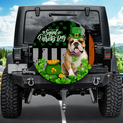 Petthouse | English Bulldog Saint Patrick's Day Spare Tire Cover Irish Shamrock Coin Lucky Gift