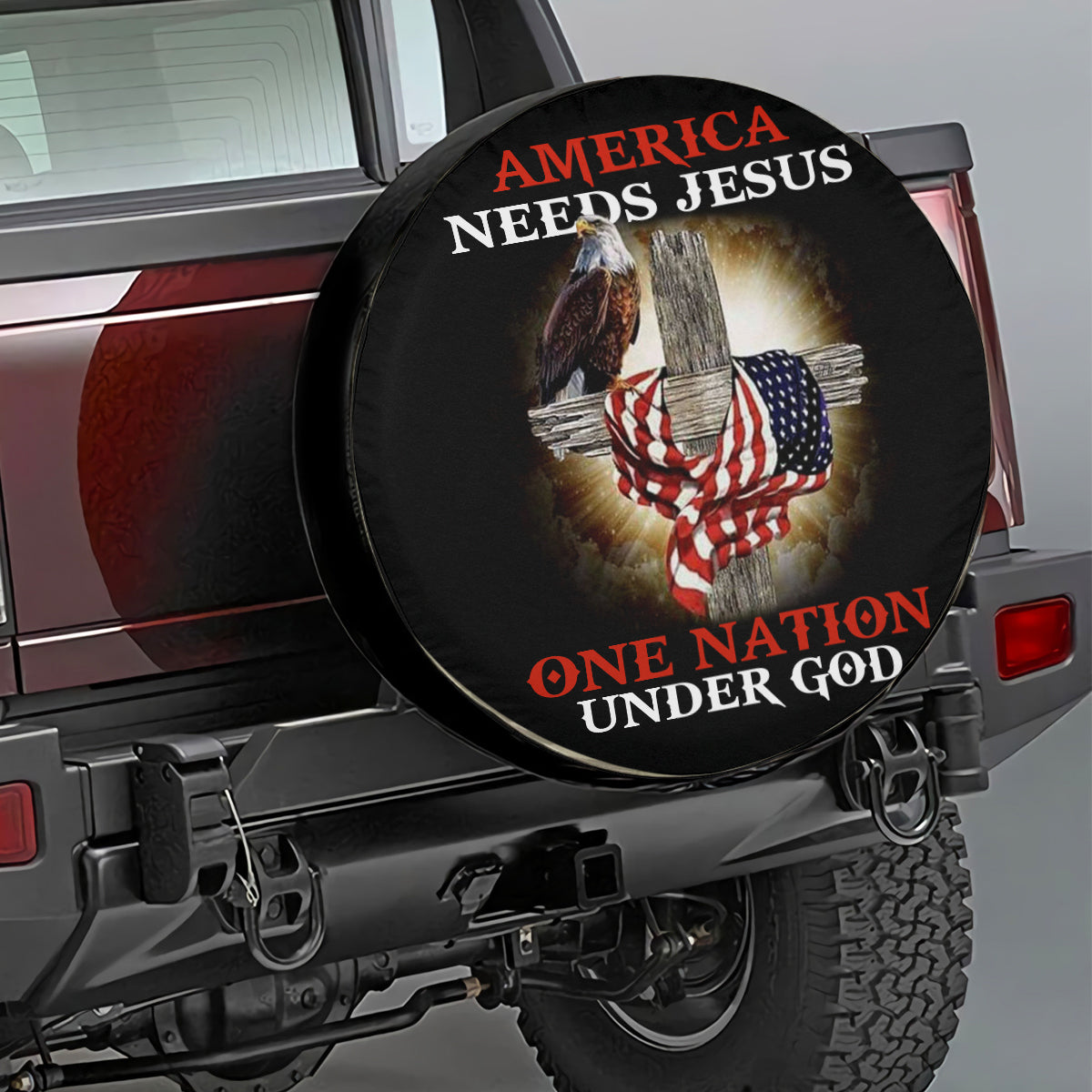 Petthouse | One Nation Under God Spare Tire Cover American Needs Jesus Tire Wrap Christian Car Decoration