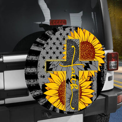 Petthouse | Christ Cross Faith Spare Tire Cover Cross Sunflower Tire Cover American Flag Tire Cover Patriot Gift