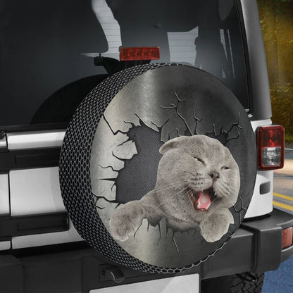 Petthouse | Scottish Fold Cat Custom Fit Tire Cover Metal Crack Print Wheel Cover Cat Mom Dad Car