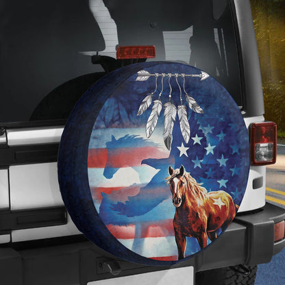 Petthouse | Horse American Patriot Spare Tire Cover Native American Feather Horse Soul Wheel Cover Cowboy Gift