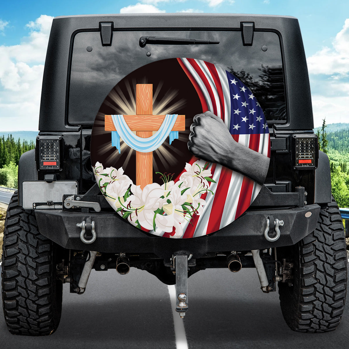 Petthouse | Christ Cross Spare Tire Cover Christ Tire Wrap American Blessed Tire Cover Car Decoration