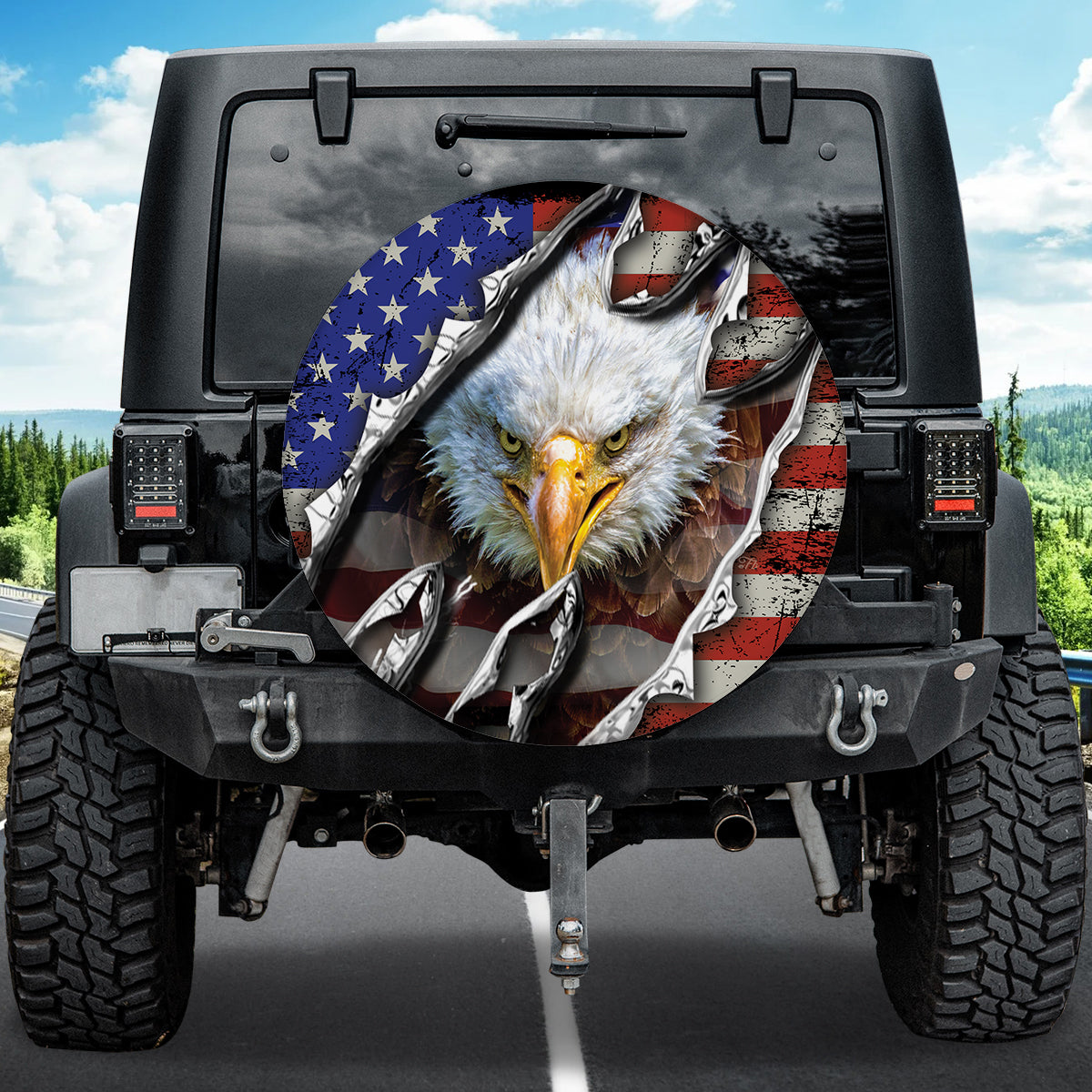 Petthouse | Bald Eagle American Flag Tear Runge Spare Tire Cover Car Decor American Patriot