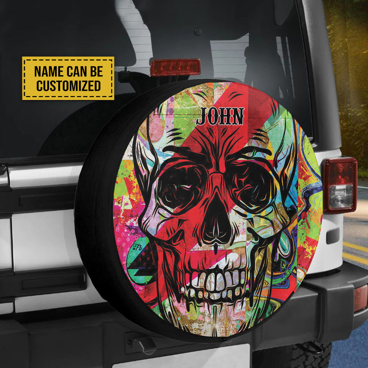 Petthouse | Skull Spare Tire Cover Custom Name Tire Cover Graffiti Skull Tire Wrap Horror Style Car Accessory