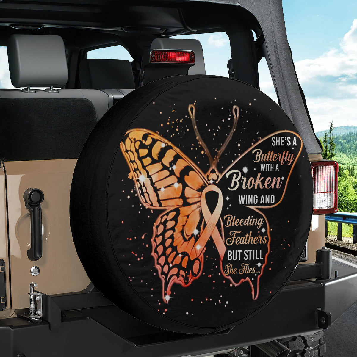 Petthouse | Strong Cancer Girls Universal Spare Tire Cover Broken Butterfly Tire Protector For Her Death Anni