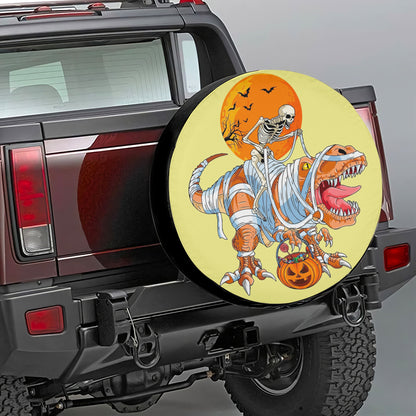 Petthouse | Skeleton Pumpkin T Rex Halloween Spare Tire Cover, Holiday Truck Decor Dinosaurs Lovers