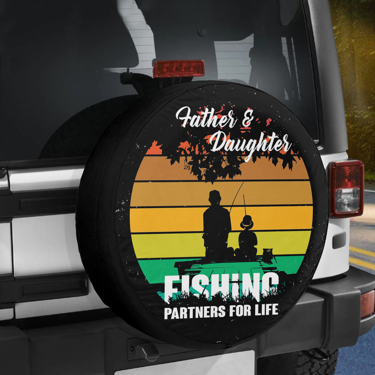 Petthouse | Father Daughter Spare Tire Cover Fishing Tire Cover Partners For Life Tire Cover Father's Day Gift