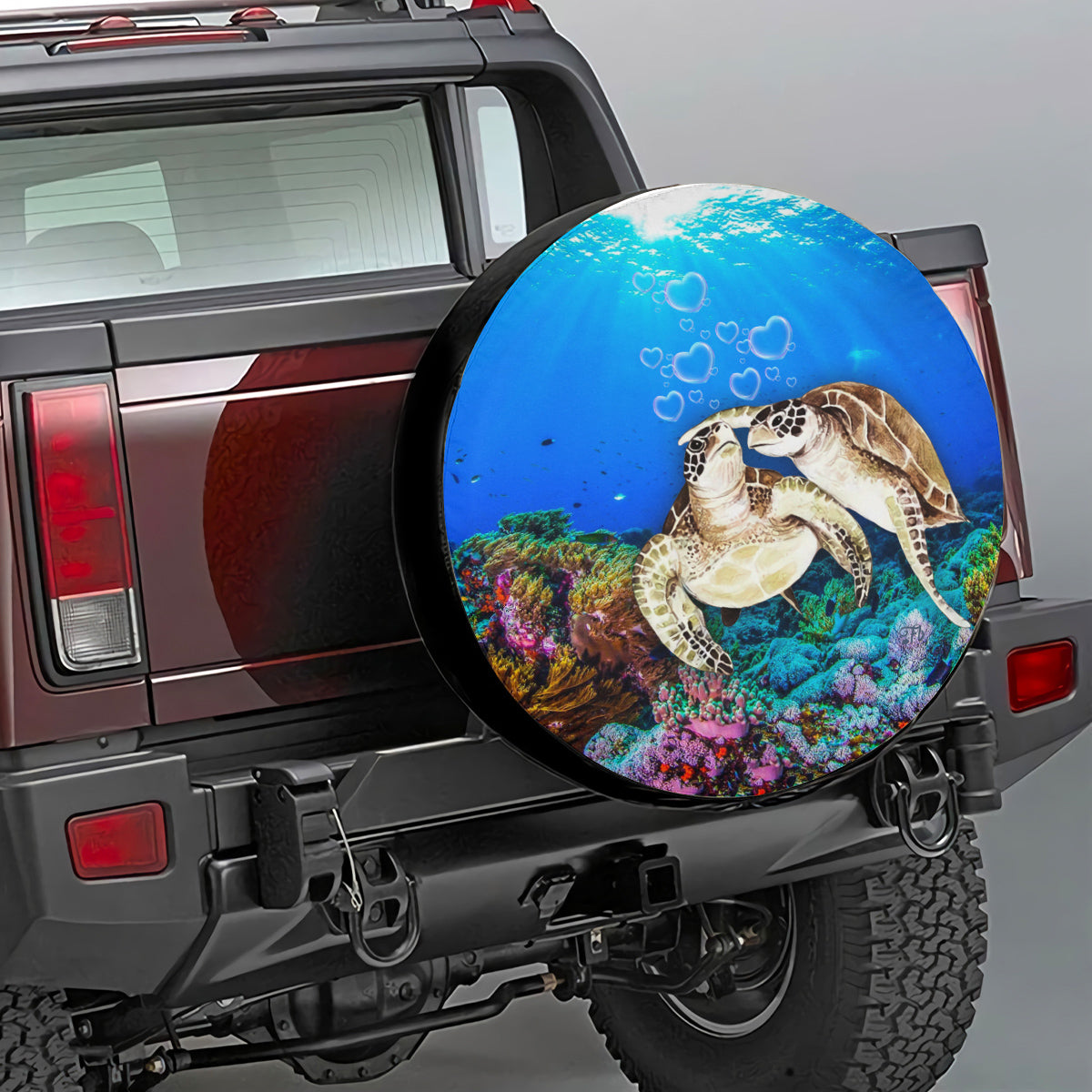 Petthouse | Couple Turtle In Love Spare Tire Cover Undersea Artwork Tire Wrap Sea Turtle Wrap Car Decoration