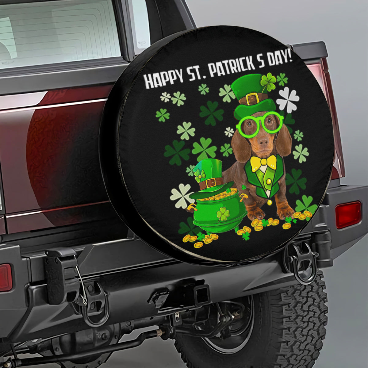 Petthouse | Dachshund Spare Tire Cover Clover Irish Tire Cover Happy St Patrick's Day Tire Cover Car Decor