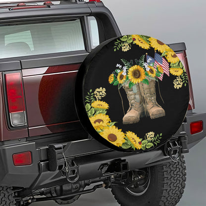 Petthouse | Veteran Boots Sunflower American Flag Spare Tire Cover Veteran Honor The Title American Independence