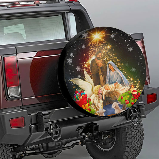 Petthouse | Jesus Christmas Spare Tire Cover, Jesus Nativity Wheel Cover, Christmas Night Wheel Cover