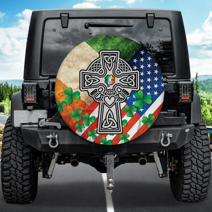 Petthouse | Irish Celtic Cross Irish Flag American Flag Irish Shamrock Spare Tire Cover St Patricks Day