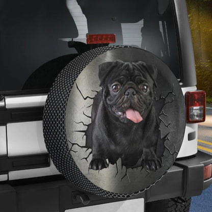 Petthouse | Black Pug Exploded Wall Funny Spare Tire Cover Pug Printed Tire Protector For Dog Mom Dad