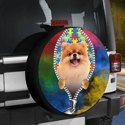 Petthouse | Pomeranian Autism Awareness Spare Tire Cover Puzzles Neurodiversity Wheel Case Autistic Gift