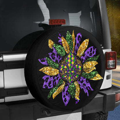 Petthouse | Mardi Gras Symbole Leopard Sunflower Spare Tire Cover Fat Tuesday Car Decor