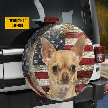 Petthouse | Custom Dog Spare Tire Cover Wheel Cover Dog American Flag Vintage Waterproof Tires Covers