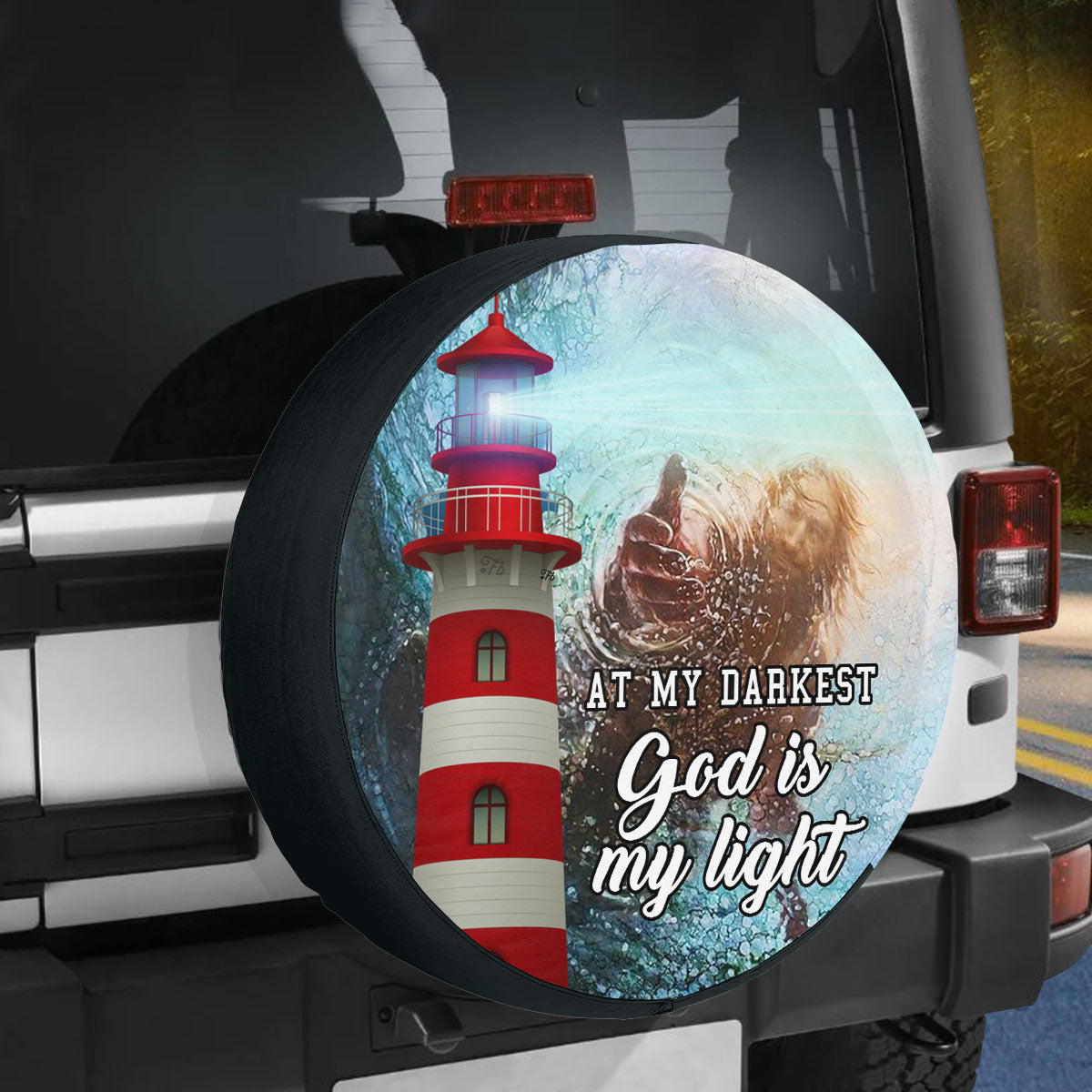 Petthouse | Christian Tire Cover At My Darkest God Is My Light Wheel Cover Religious Quotes Car Accessories