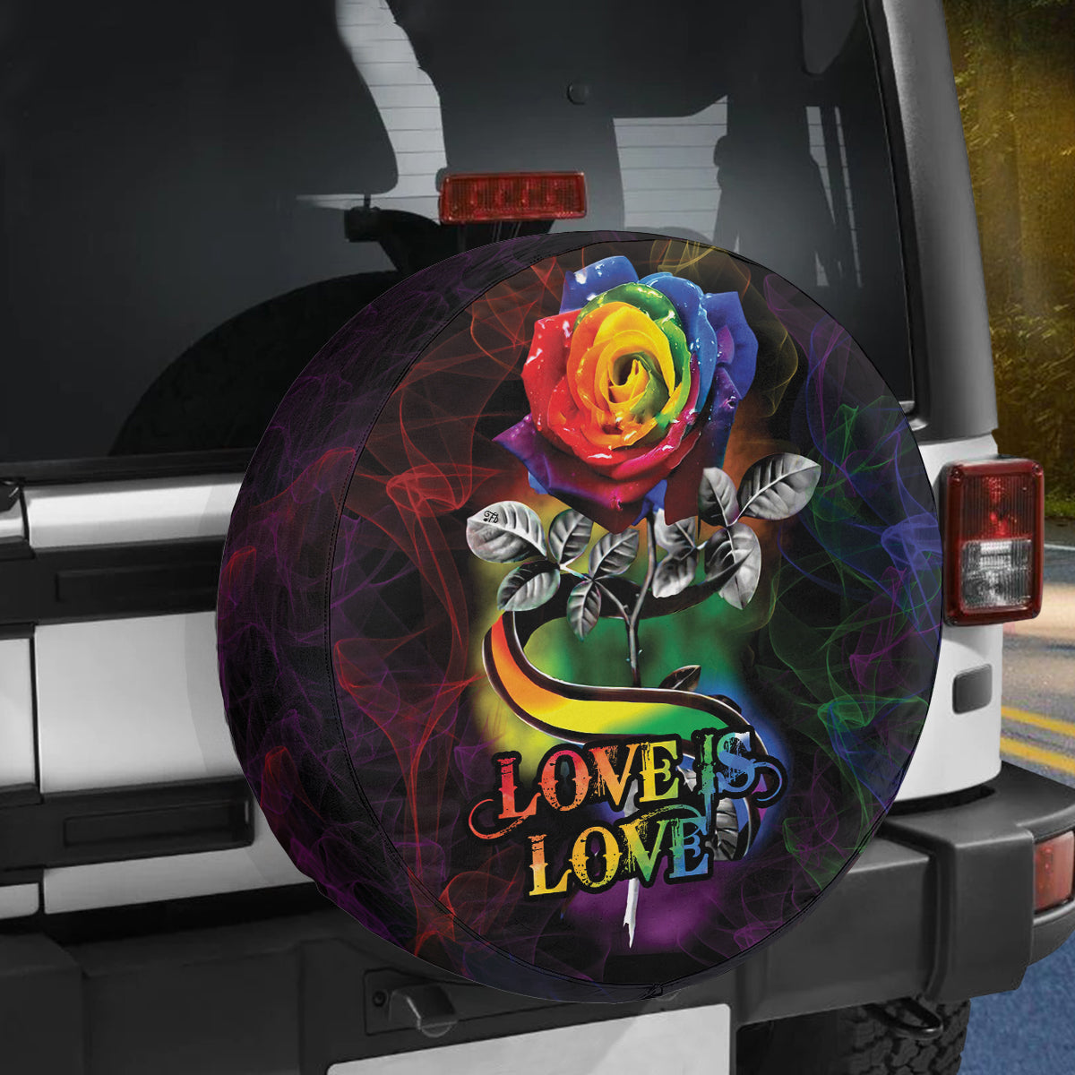 Petthouse | Love Is Love Spare Tire Cover Rainbow Rose Tire Wrap Lgbt Tire Cover Car Decoration