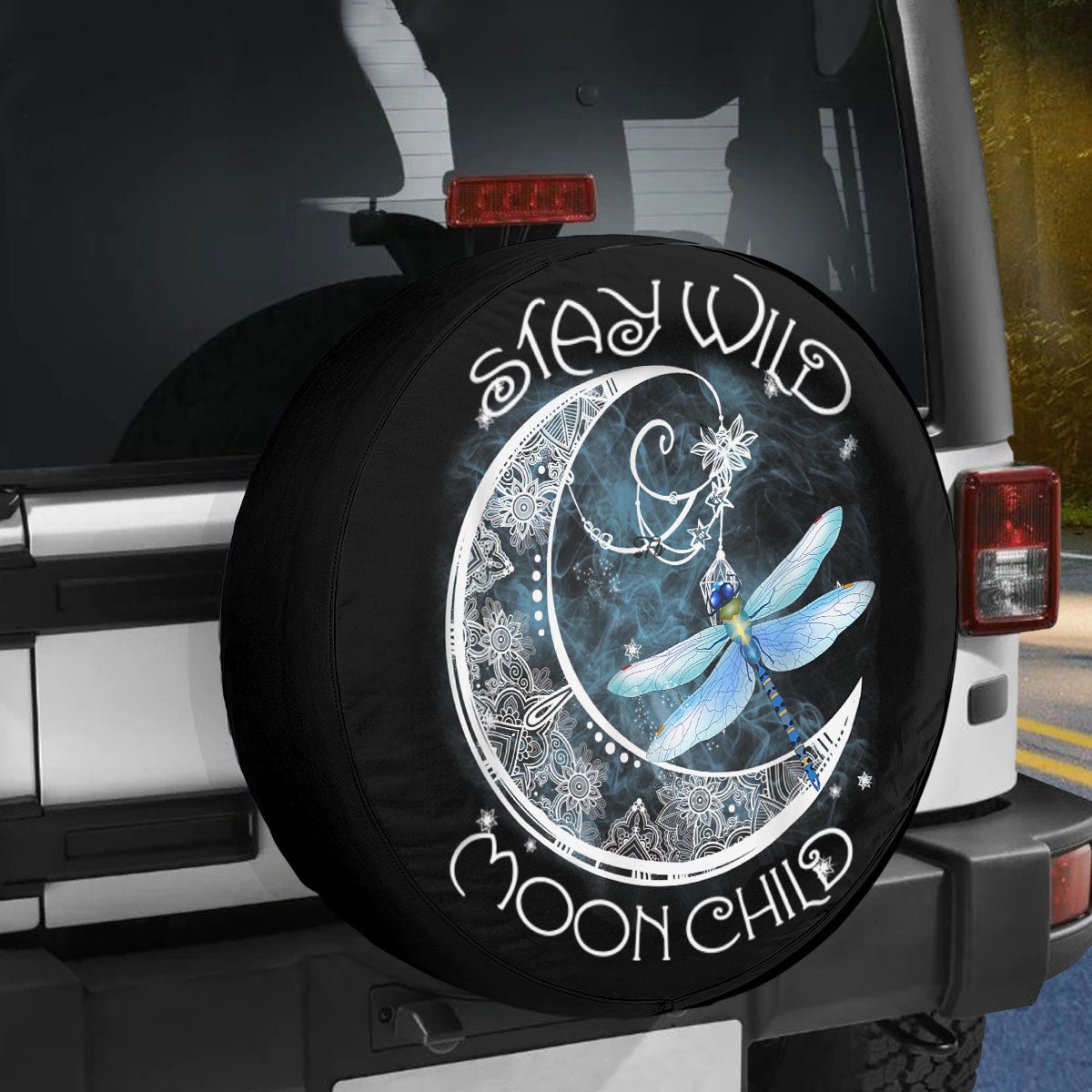 Petthouse | Dragonfly Moon Stay Wild Moon Child Spare Tire Cover Dragonfly Truck Decoration