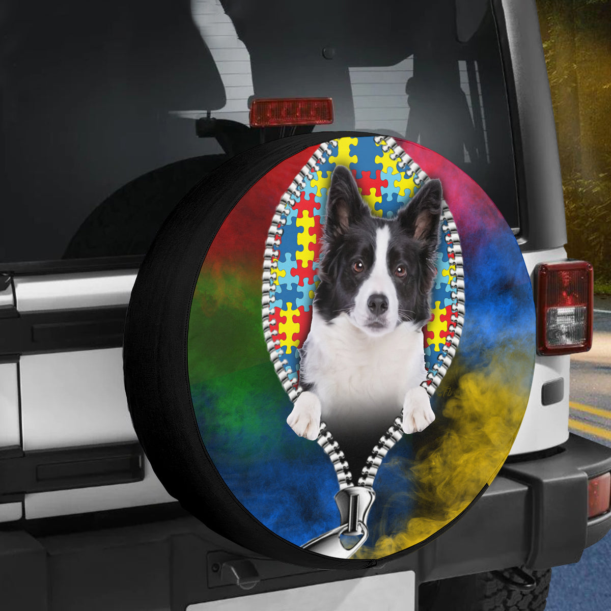 Petthouse | Border Collie Adhd Autism Support Tire Shield Cover April Autism Month Car Decoration For Dog Mom