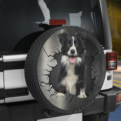 Petthouse | Border Collie Pet Wheel Cover Metal Crack Hole Printed Humorous Universal Tire Cover For Dog