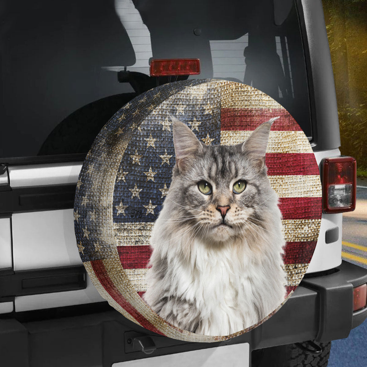 Petthouse | Maine Coon Cat Spare Tire Cover Car Accessories Trailer Tire Cover American Flag Wheel Cover