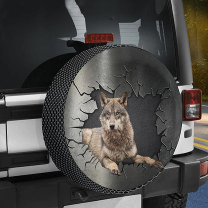 Petthouse | Cool Wolf Spare Tire Cover Funny Big Hole Cracked Wheel Cover Wolf Lover Gift For Son Brother Boys