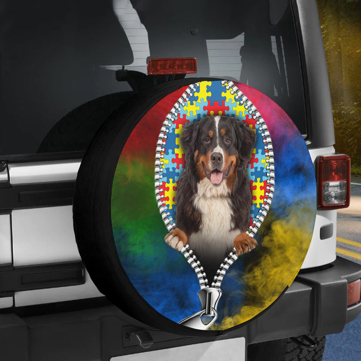 Petthouse | Bernese Mountain Autism Puzzles Print Wheel Cover Autistic Theme Spare Tire Case autism Person