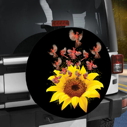 Petthouse | Cardinal Sunflowers Art Printed Spare Tire Cover, Cadinal Lovers Truck Decor Gift