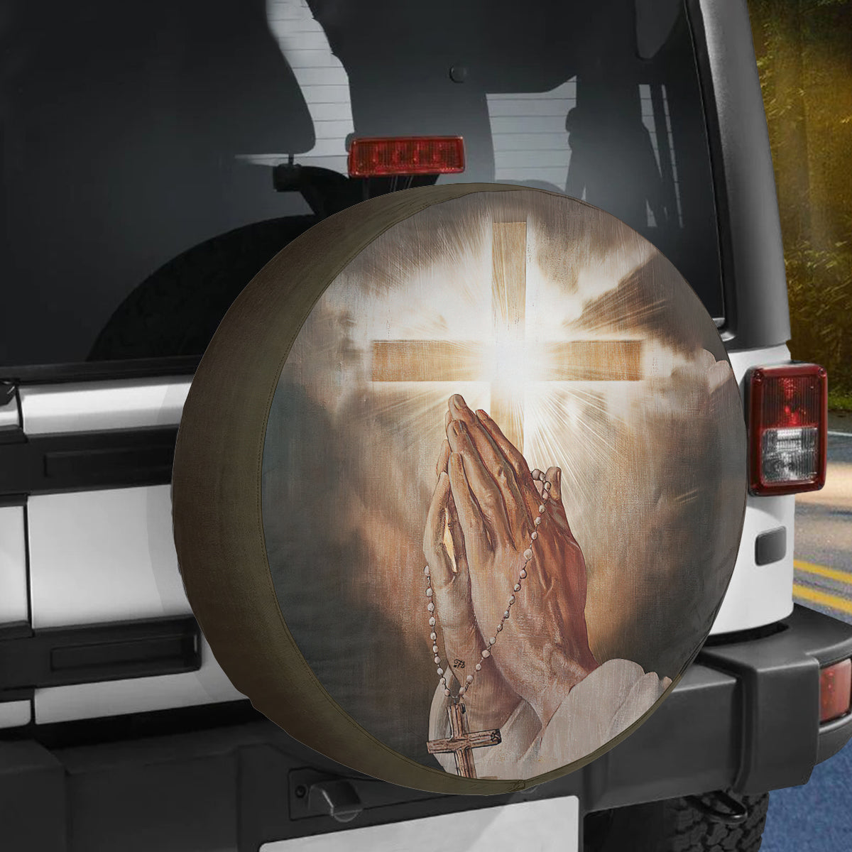 Petthouse | Praying Hands Spare Tire Cover Christ Cross Tire Wrap Christian Wheel Tire Cover Car Decoration