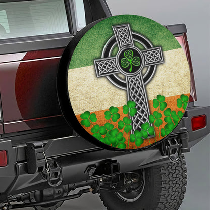 Petthouse | Irish Shamrock St Patricks Day Spare Tire Cover Irish Celtic Cross Flag Decoration Car Decor