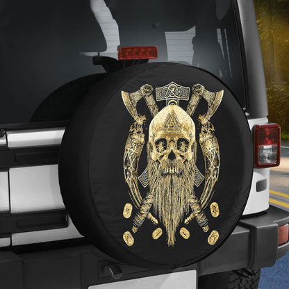 Petthouse | Viking Skullcap Spare Tire Cover Poleax Tire Protector Ivory Pattern Car Accessory Truck Cover