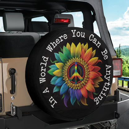 Petthouse | Hippie Peace Sign Tire Protector Spare Wheel Cover Sunflower Multicolor Spare Tire Cover