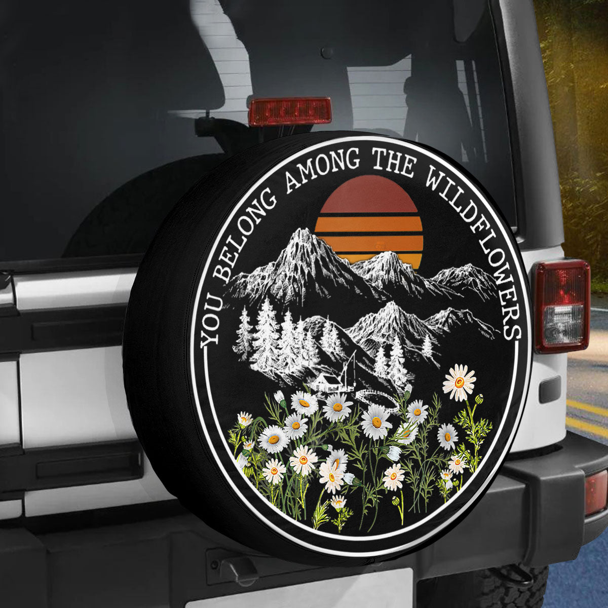 Petthouse | Mountain Landscape Camping Hiking Spare Tire Cover You Belong Among The Wild Flowers Truck Decor