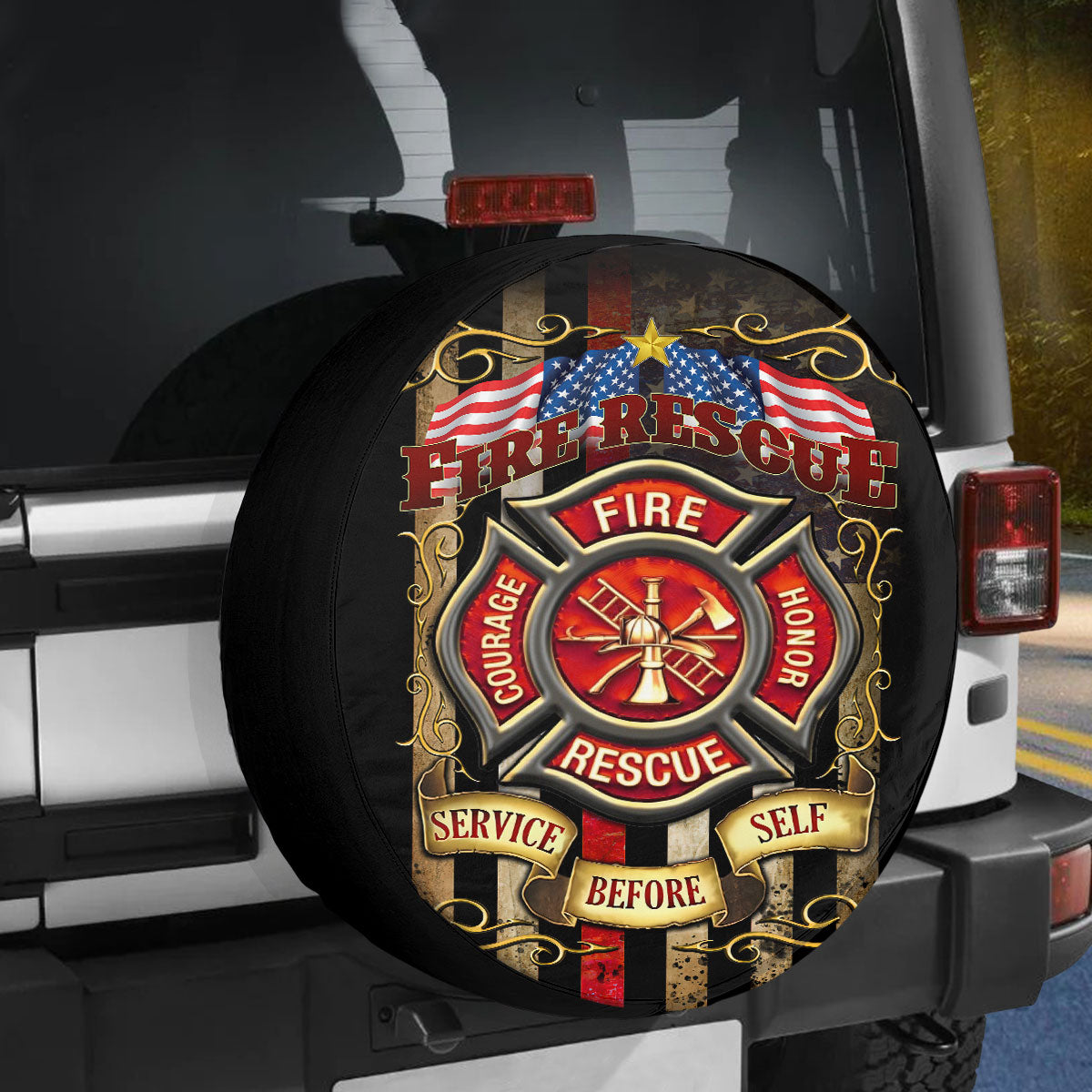 Petthouse | Firefighter Fire Rescue Service Before Self Spare Tire Cover Truck Decoration