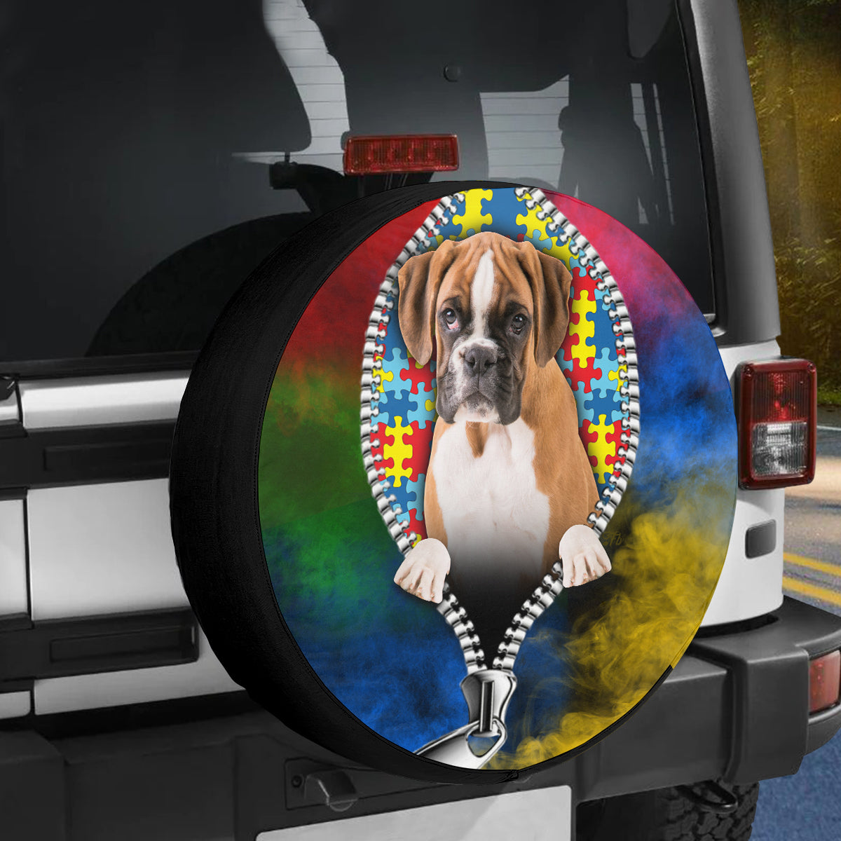 Petthouse | Boxer Colorful Wheel Spare Cover Dog Autism Awareness Wheel Protection Autism Acceptance Gift