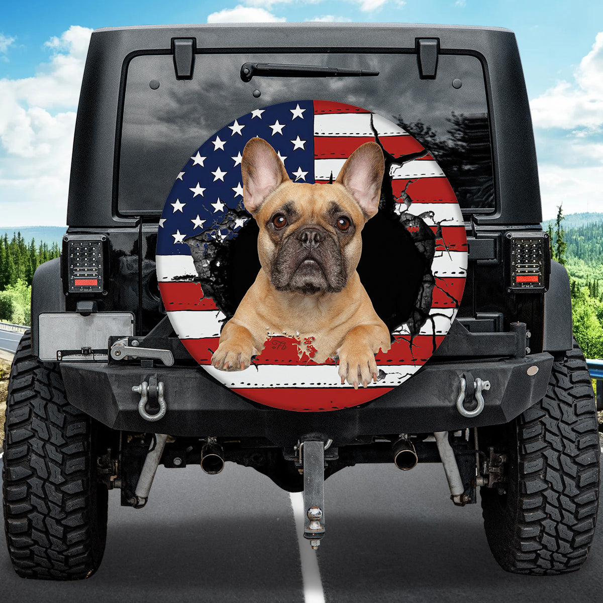 Petthouse | French Bulldog Spare Tire Cover American Flag Tire Cover Dog Lover Tire Cover Dog Lover Decoration