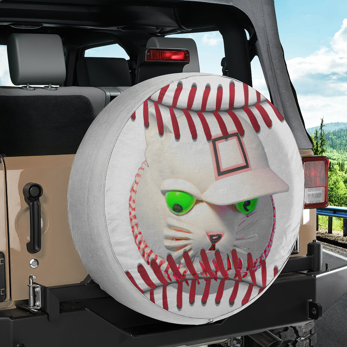 Petthouse | Baseball With Cat Face Funny Universal Spare Tire Cover Baseball Pattern Custom Tire Cover Gifts