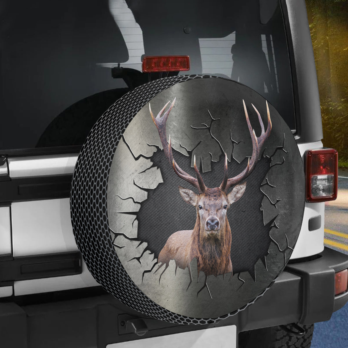 Petthouse | Elk Through Hole Trunk Tire Covers Deer Cracked Car Accessories Metal Cracked Hunter Truck Decor