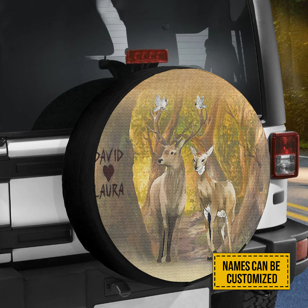 Petthouse | Customized Gift Couple Deer Wheel Cover Valentine Gift Hunting Wheel Cover Happy Valentine's Day