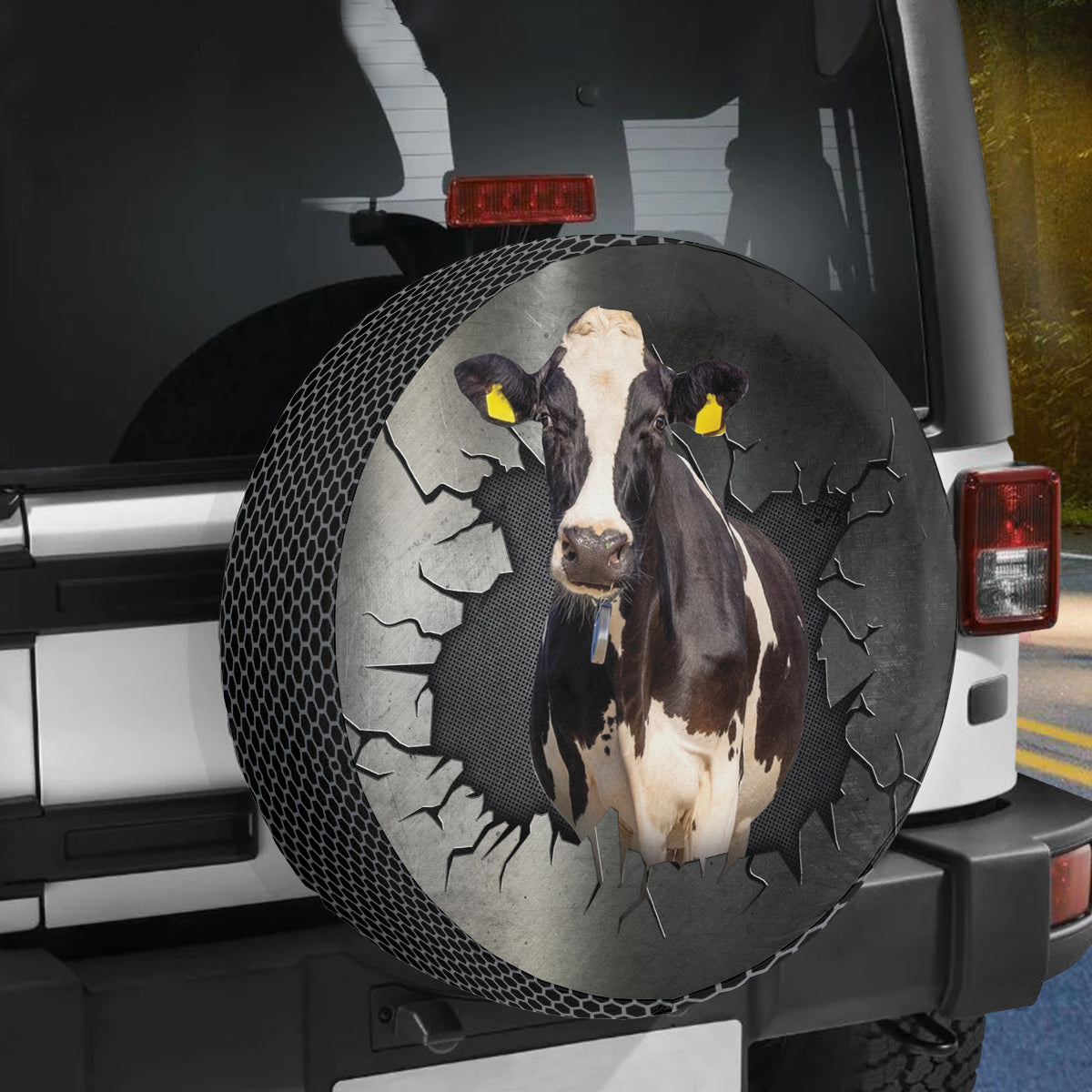 Petthouse | Dairy Cattle Cow Durable Tire Protector Farm Animal Spare Wheel Cover Farmer Fun Car Accessory